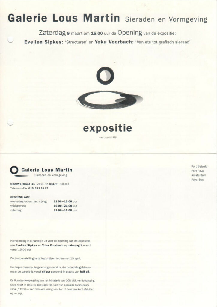 1996 03 Galerie Lous Martin 'Evelien Sipkes en Yoka Voorbach'1