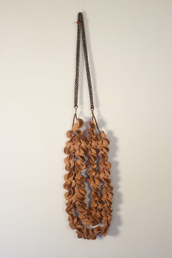 2010 earthenware, paillettes, beads, copper, 68cm