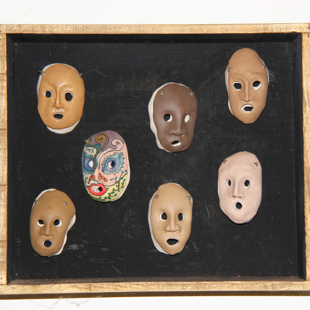 2011 'Maskarade; we all have the same skull', porcelain, mixed media, h26xw31xd9cm