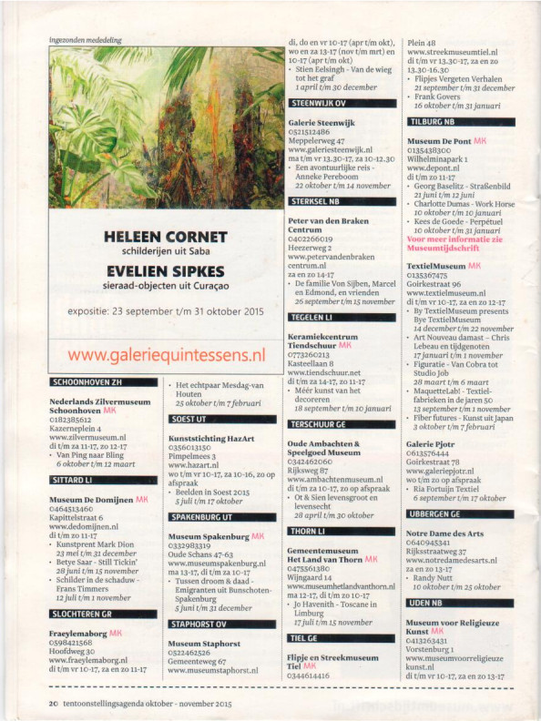 2015 09 Uitnodiging Galerie Quintessens expo Hellen Cornet Evelien Sipkes