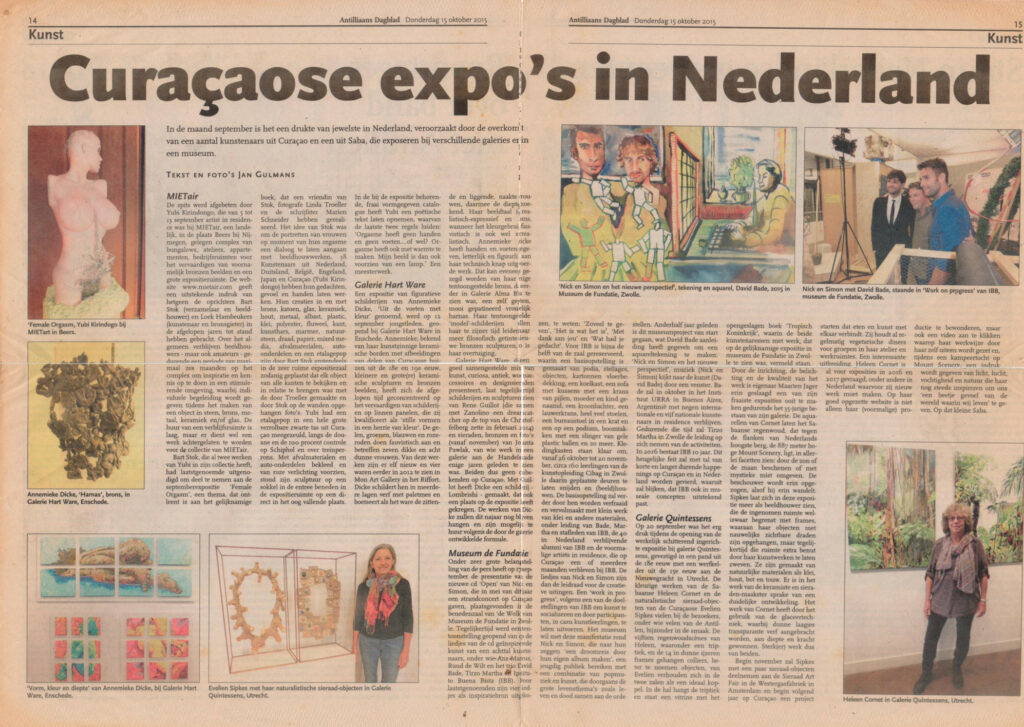 2015 10 Ant Dagblad 'Curacaose expo's in Nederland'