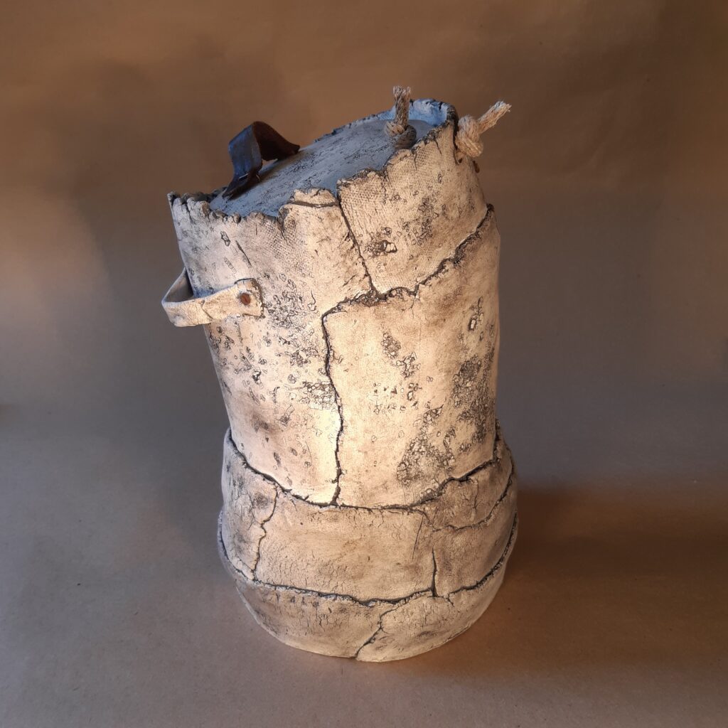 2020 'Restore #1', earthenware,iron, leather, rope, h28x o17cm