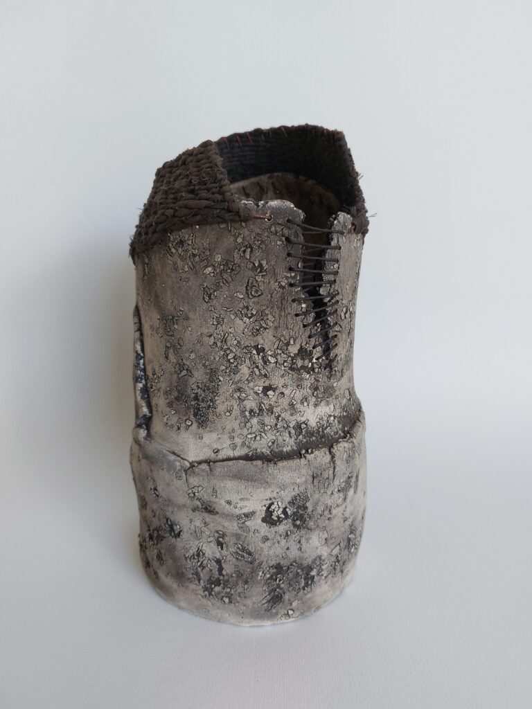 2021 'Grief #4', stoneware, iron, fabric, h23x o12cm
