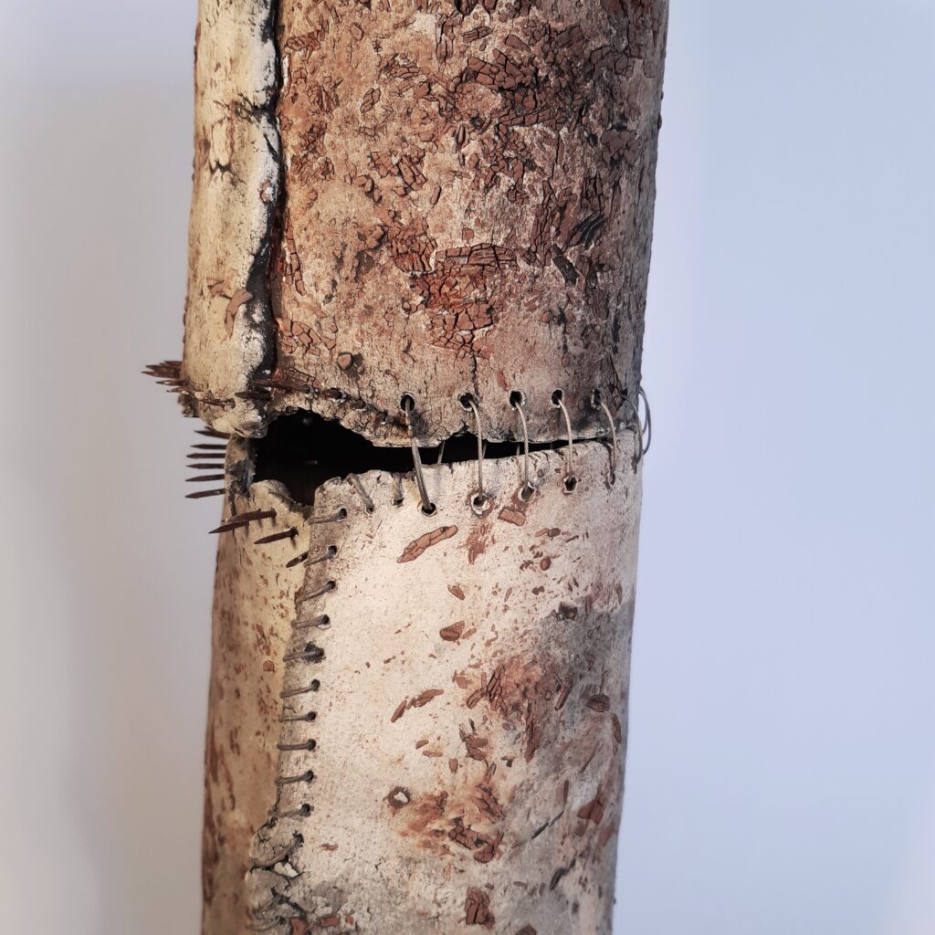 2021 'Grief #5', stoneware, nails, iron wire, h35x o10cm, detail